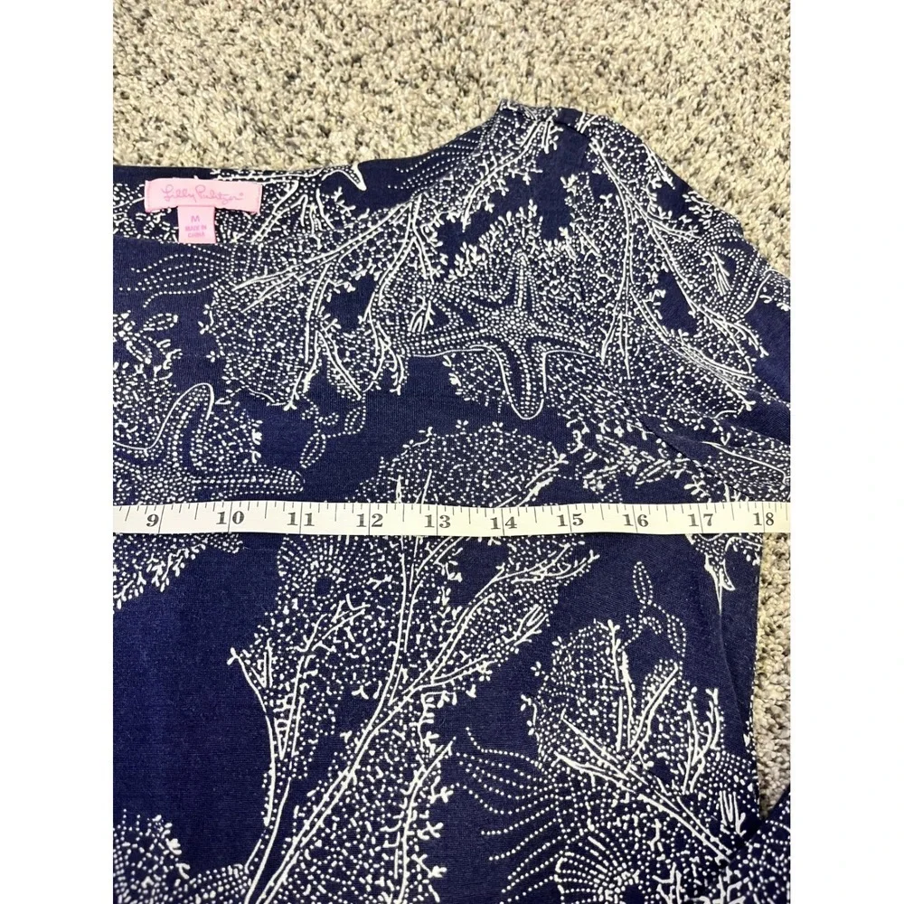 Lilly Pulitzer Navy White Coral Starfish Print Silk Cotton Shift‎ Dress Size M - Picture 7 of 11